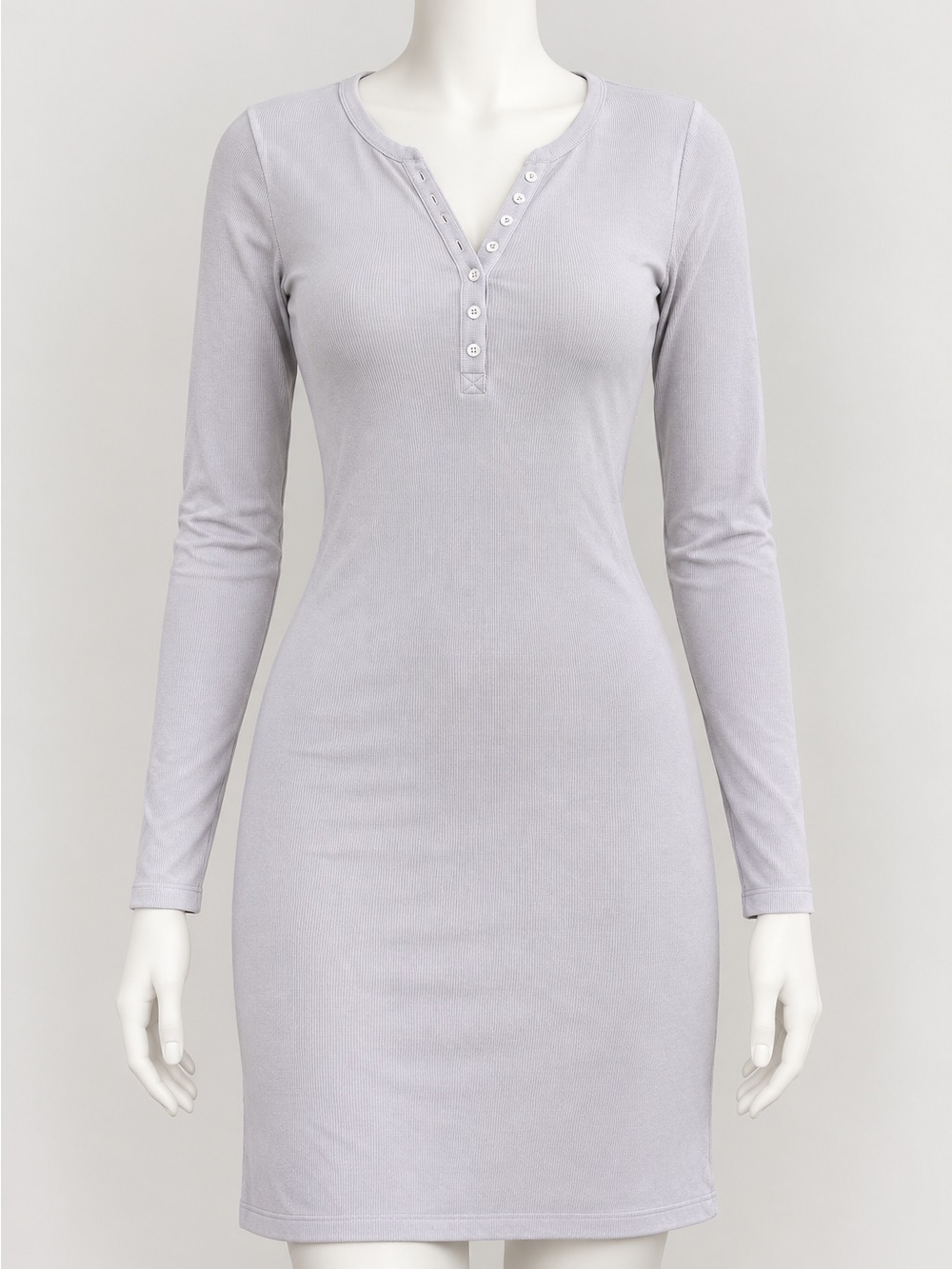 wild fable Long-Sleeve Ribbed Henley Dress in Light Gray